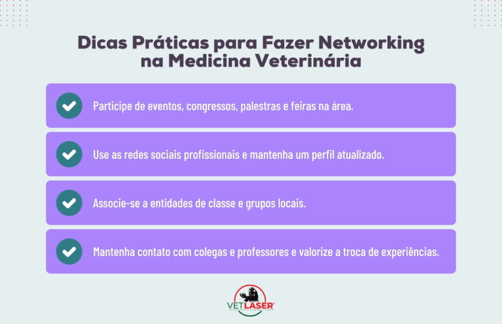 Infográfico com dicas para fazer networking na medicina veterinária