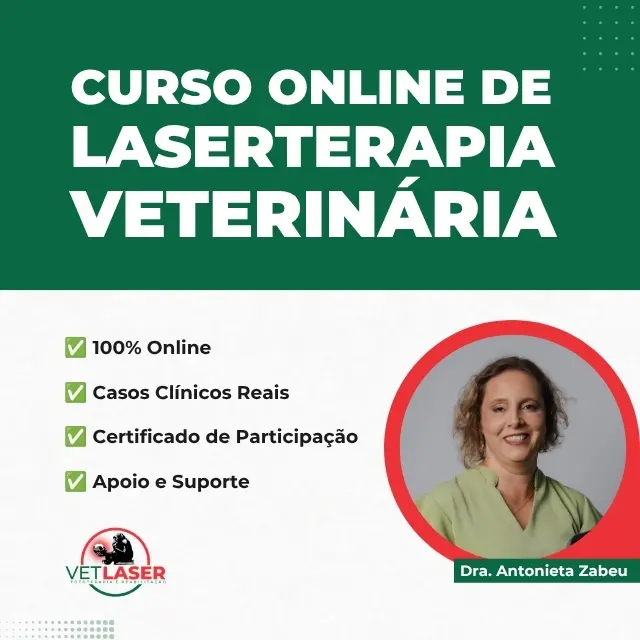 Cartaz do curso online de Laserterapia para veterinários com aulas EAD